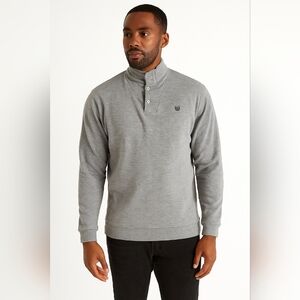 Chaps Men’s Sweater Medium Gray Pullover Buttons Fall Warm